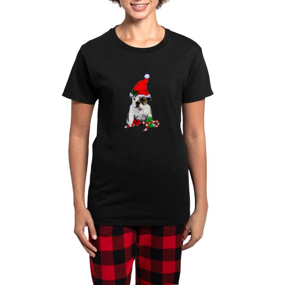 CafePress - English Bulldog Christmas Pajamas - Women's Short Sleeve Print T-Shirt and Pants Dark Cotton Pajama Set