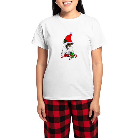 CafePress - English Bulldog Christmas Pajamas - Women's Short Sleeve Print T-Shirt and Pants Light Cotton Pajama Set
