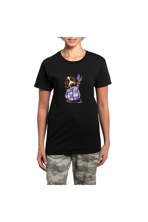 - English Cocker Spaniel Pup Women's Dark Pajamas - Women's Short Sleeve Print T-Shirt and Pants Dark Cotton Pajama Set