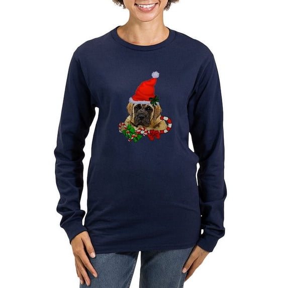 CafePress - English Mastiff Christmas Long Sleeve T Shirt - Women's Long Sleeve Graphic Tee Casual Fit