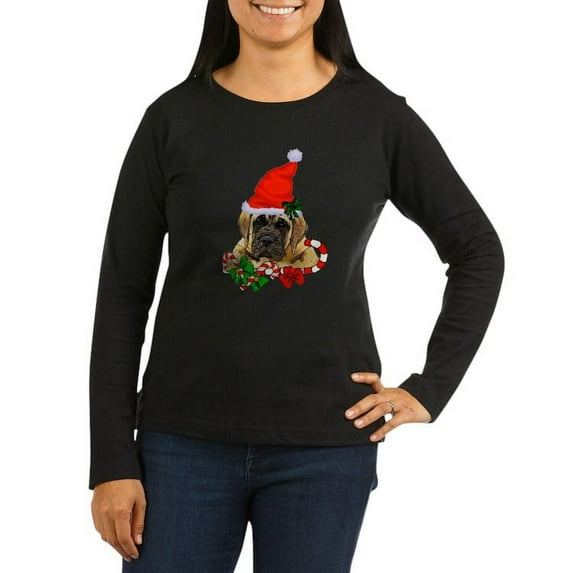 CafePress - English Mastiff Christmas Long Sleeve T Shirt - Women's Long Sleeve Graphic Tee Casual Fit