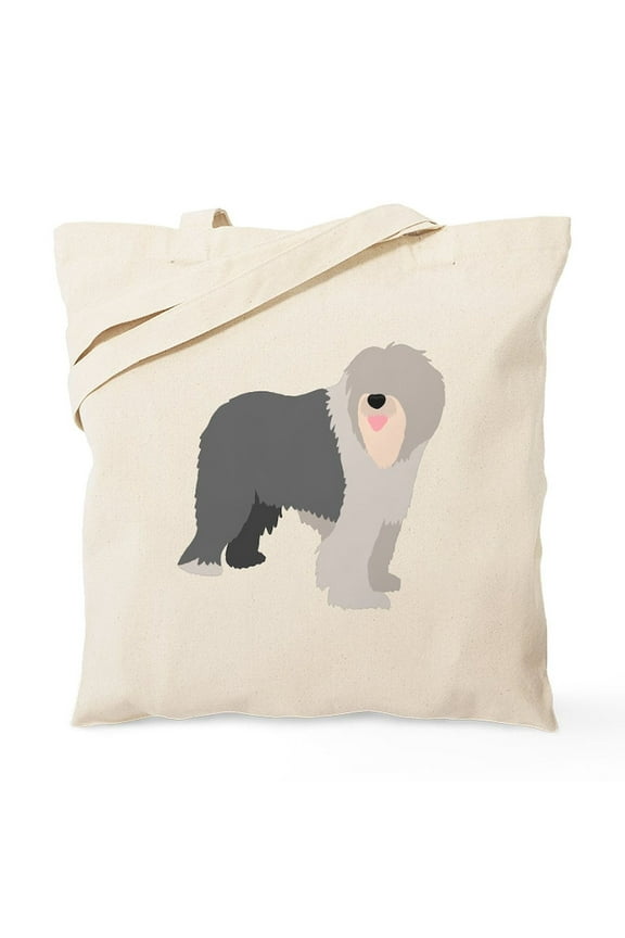 - English Sheep Dog Silhouette Tote Bag - Unisex Canvas Tote Bag, Beige, 1-Piece