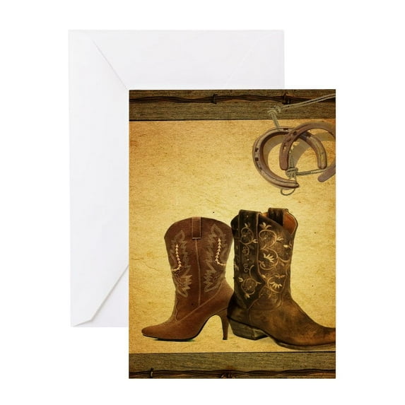 CafePress - Equestrian Cowboy Boots Western Greeting Cards - Greeting Card, Blank Inside Glossy