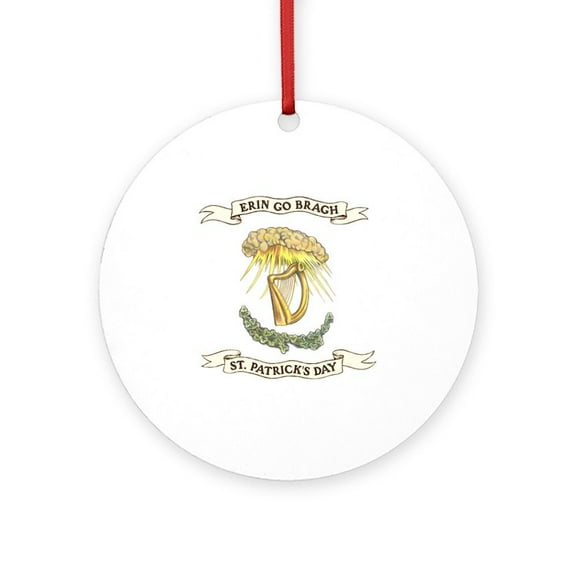 CafePress - Erin Go Bragh Sunrays On Harp - Round Wood Ornament 4"