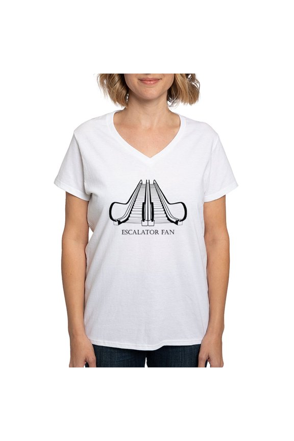 - Escalator Women'S V Neck T Shirt - Womens Cotton V-Neck T-shirt