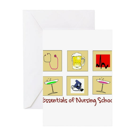 CafePress - Essentials Of NURSING SCHOOL Greeting Cards - Greeting Card, Blank Inside Matte