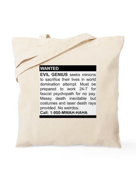 - Evil Genius Personal Ad Tote Bag - Unisex Canvas Tote Bag, Beige, 1-Piece