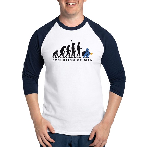 CafePress - Evolution Baseball Catcher B 3C Baseball Jersey - Cotton Baseball Jersey, 3/4 Raglan Sleeve Shirt