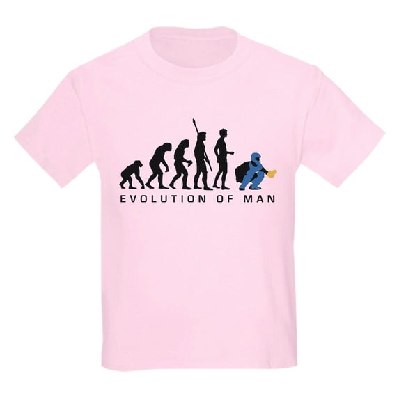CafePress - Evolution Baseball Catcher B 3C T Shirt - Light T-Shirt Kids XS-XL