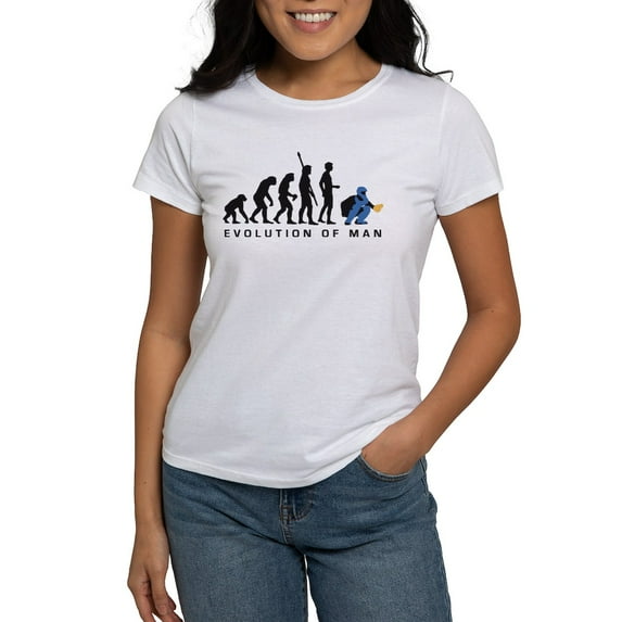 CafePress - Evolution Baseball Catcher B 3C T Shirt - Women's Classic T-Shirt