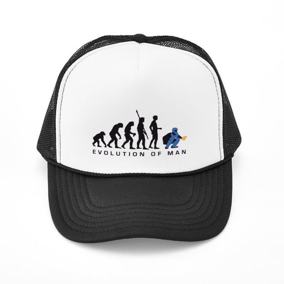 CafePress - Evolution Baseball Catcher B 3C - Adjustable Unisex Printed Trucker Hat with Mesh Back