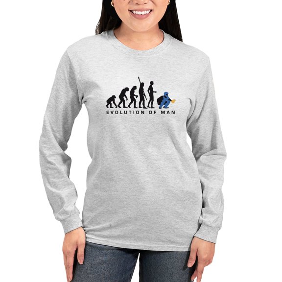 CafePress - Evolution Baseball Catcher B 3C Women's Long Sleeve T Shirt - Women's Long Sleeve Graphic Casual T-Shirt