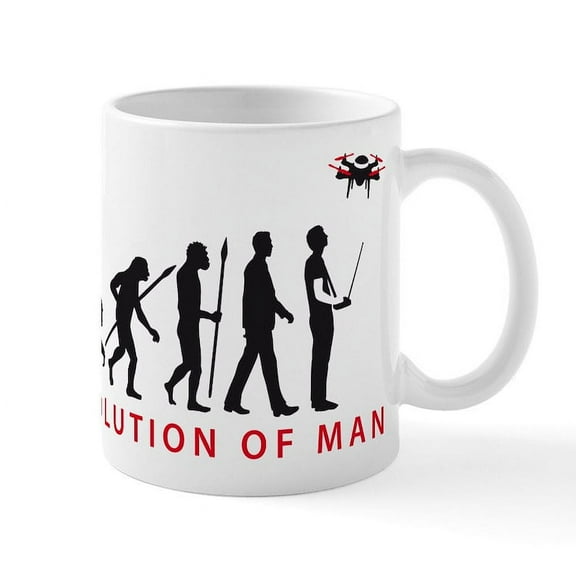 CafePress - Evolution Of Man Controlling Drone Model Mugs - 11 oz Ceramic Mug - Novelty Coffee Tea Cup
