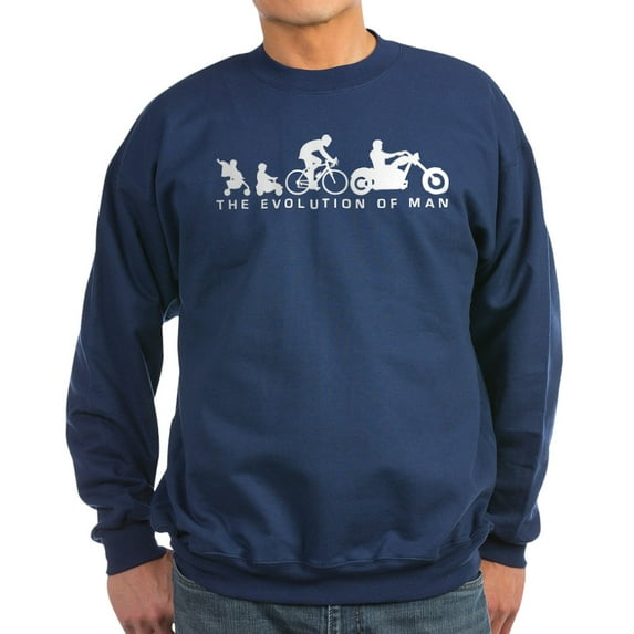 CafePress - Evolution Of Man Motorcycle Rider Chopper Sweatshi - Classic Crew Neck Sweatshirt