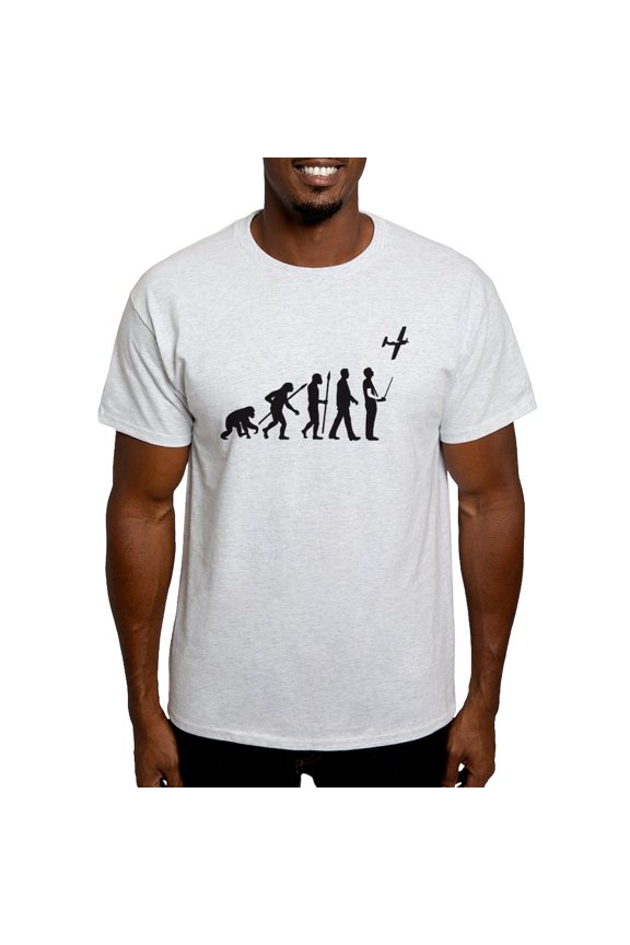 - Evolution Of Man With Model Plane T Shirt - Men's Classic Graphic T-Shirt