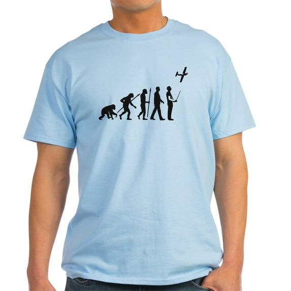 CafePress - Evolution Of Man With Model Plane T Shirt - Men's Classic Graphic T-Shirt