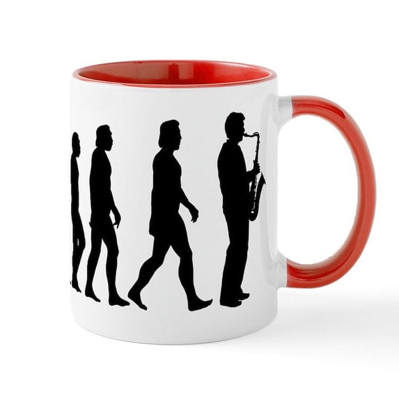 CafePress - Evolution Saxophone - 11 oz Ceramic Mug - Novelty Coffee Tea Cup