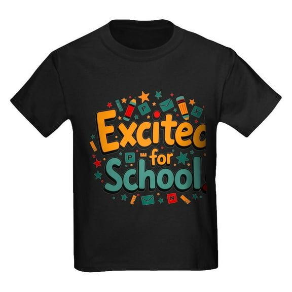 CafePress - Excited For School T Shirt – Fun & Motivational Kids T Shirt - Dark T-Shirt Kids XS-XL