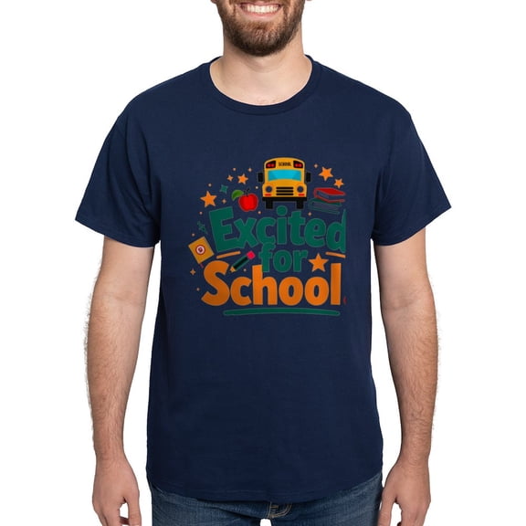 CafePress - Excited For School T Shirt – Fun & Motivational Men's Value T Shirt - Men's Classic Graphic Cotton T-Shirt