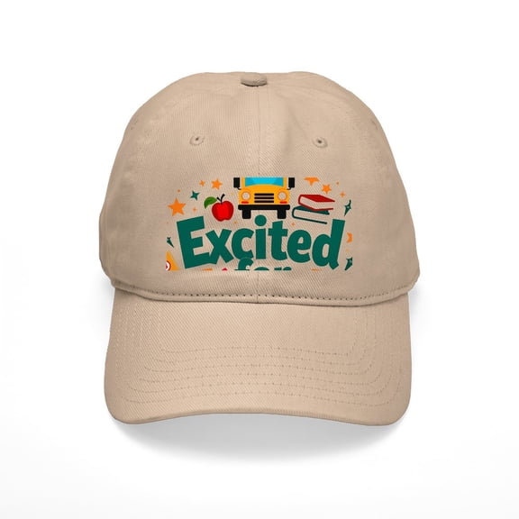 CafePress - Excited For School T Shirt – Fun & Motivational - Printed Adjustable Cotton Canvas Black Baseball Hat