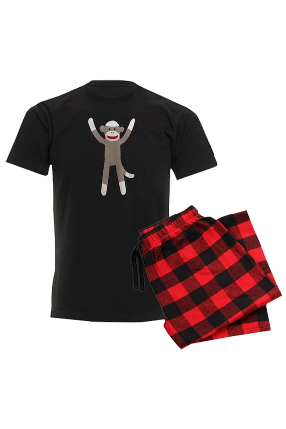 - Excited Sock Monkey Men's Dark Pajamas - Men's Dark Loose Fit Cotton Pajama Set