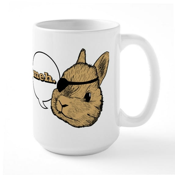 CafePress - Eye Patch Rabbit Meh - 15 oz Ceramic Large White Novelty Mug