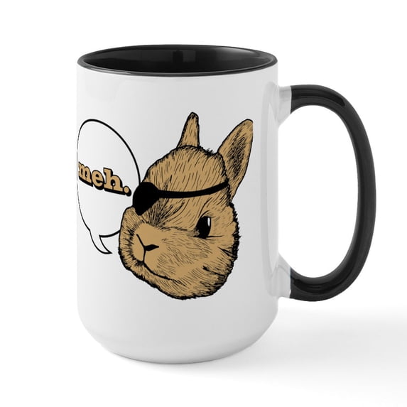 CafePress - Eye Patch Rabbit Meh - 15 oz Ceramic Large White Novelty Mug
