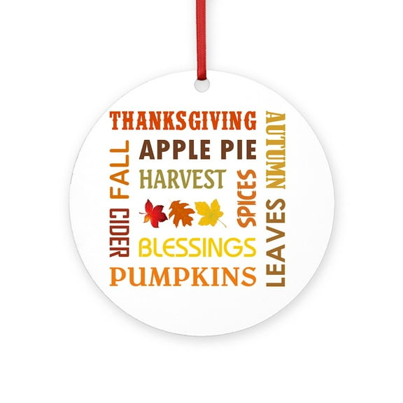 CafePress - FALL WORDS - Round Wood Ornament 4"