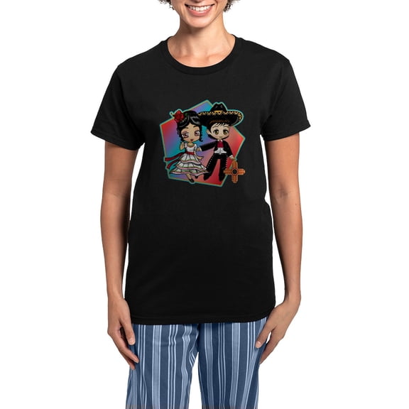 CafePress - FIESTA DANCERS Pajamas - Women's Short Sleeve Print T-Shirt and Pants Dark Cotton Pajama Set