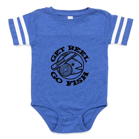 CafePress - FIN Get Reel Go Fish Black - Cute Infant Baby Football Bodysuit