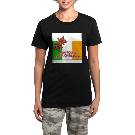 CafePress - FIN Irish Merry Christmas Women's Dark Pajamas - Women's Short Sleeve Print T-Shirt and Pants Dark Cotton Pajama Set