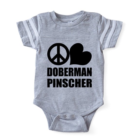 CafePress - FIN Peace Love Doberman Pinscher Baby Football Bod - Cute Infant Baby Football Bodysuit