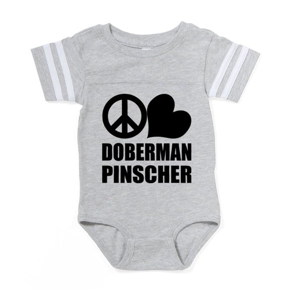 CafePress - FIN Peace Love Doberman Pinscher Baby Football Bod - Cute Infant Baby Football Bodysuit