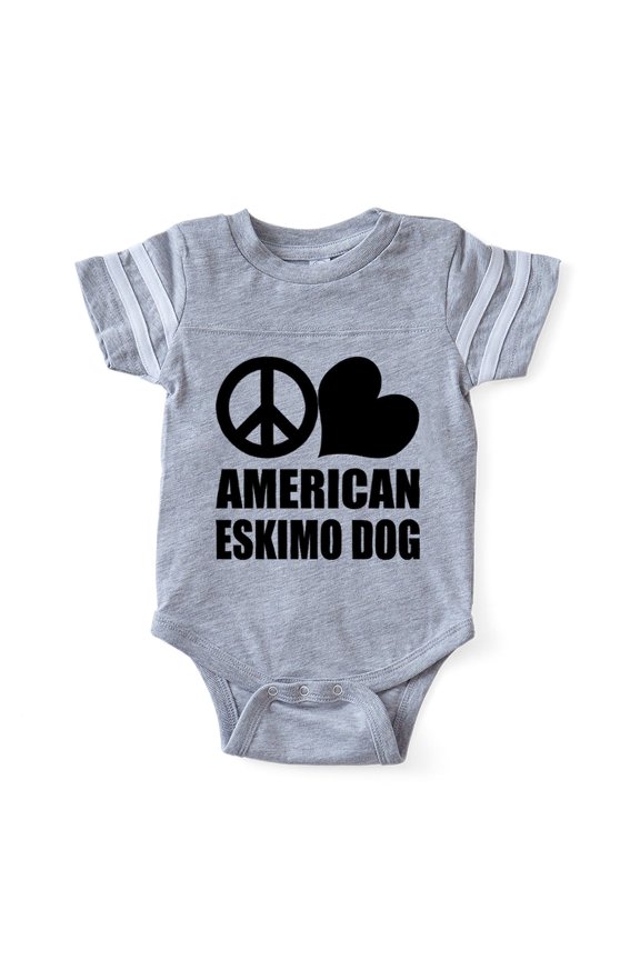 - FIN Peace Love Eskimo Dog - Cute Infant Baby Football Bodysuit