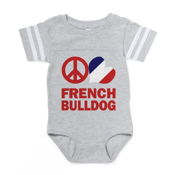 CafePress - FIN Peace Love French Bulldog FLAG Baby Football B - Cute Infant Baby Football Bodysuit