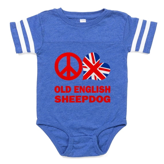 CafePress - FIN Peace Love Old English Sheepdog FLAG Baby Foot - Cute Infant Baby Football Bodysuit