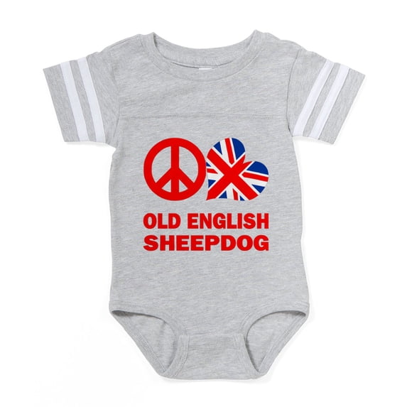 CafePress - FIN Peace Love Old English Sheepdog FLAG Baby Foot - Cute Infant Baby Football Bodysuit