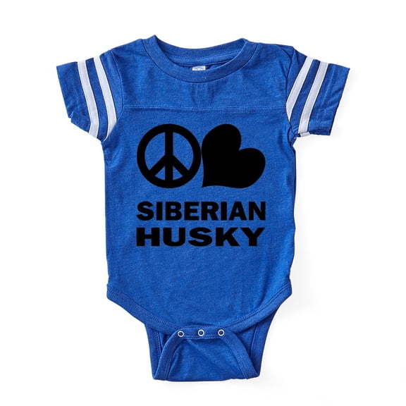 CafePress - FIN Peace Love Siberian Husky Baby Football Bodysu - Cute Infant Baby Football Bodysuit