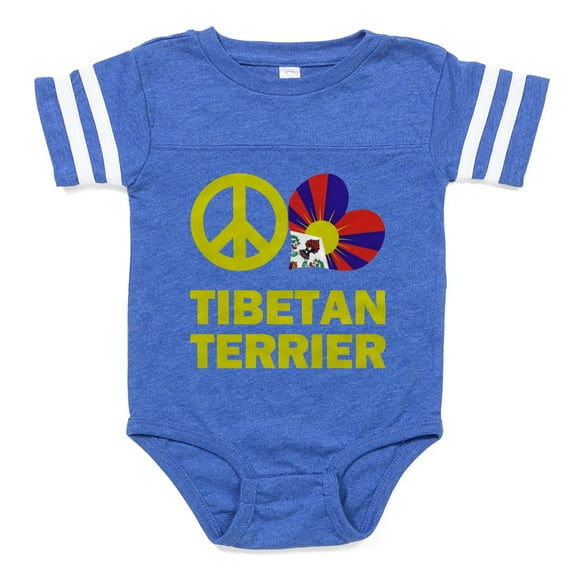 CafePress - FIN Peace Love Tibetan Terrier FLAG Baby Football - Cute Infant Baby Football Bodysuit