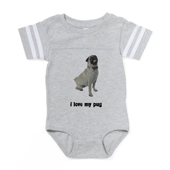CafePress - FIN Silver Pug Love - Cute Infant Baby Football Bodysuit