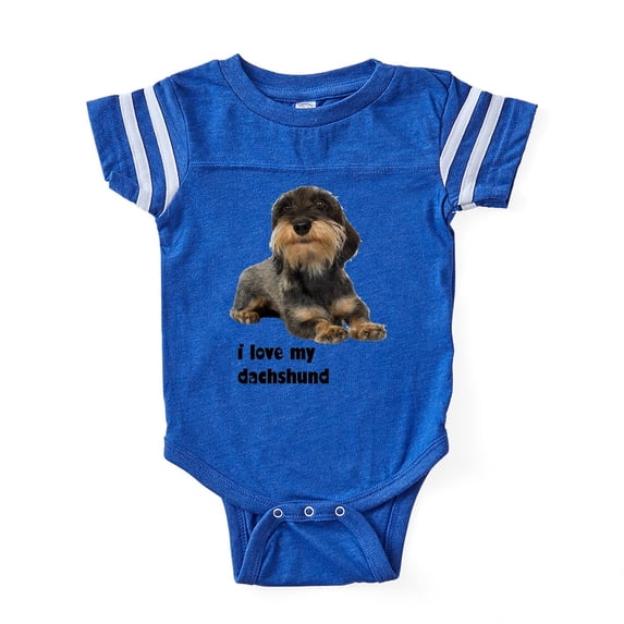 CafePress - FIN Wirehaired Dachshund Love Baby Football Bodysu - Cute Infant Baby Football Bodysuit
