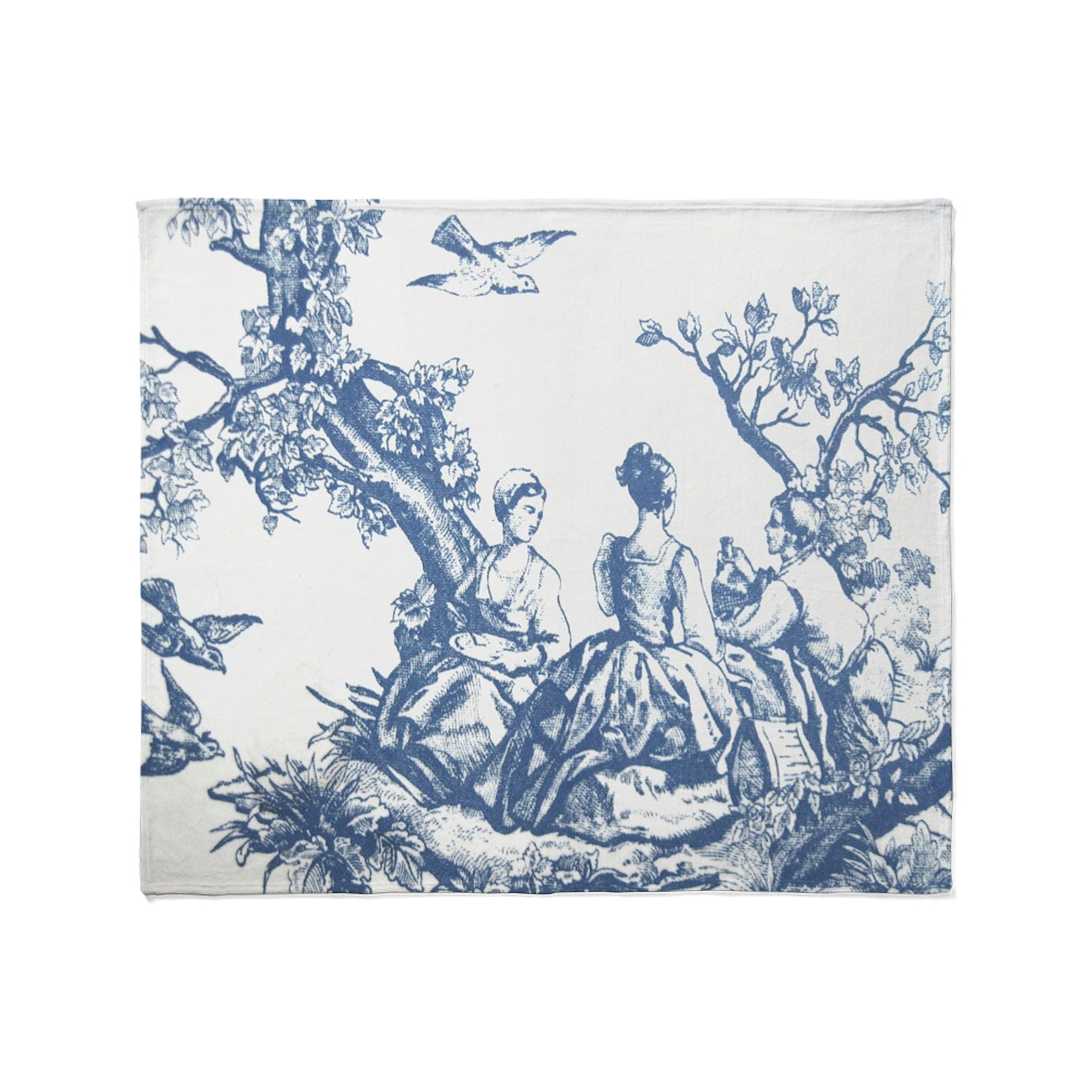 Blue and White French Toile Fleece Throw Blanket