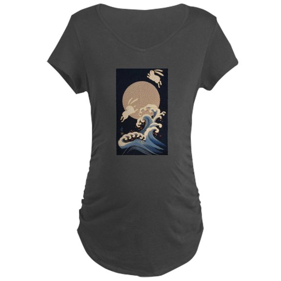 CafePress - FULL MOON, WAVE, RABBITS Maternity T Shirt - Maternity Dark T-Shirt