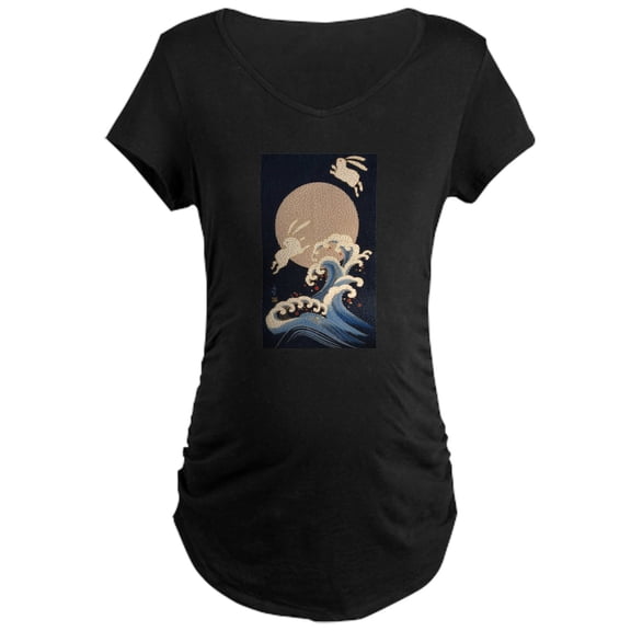 CafePress - FULL MOON, WAVE, RABBITS Maternity T Shirt - Maternity Dark T-Shirt