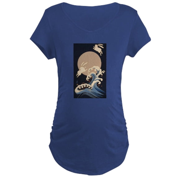 CafePress - FULL MOON, WAVE, RABBITS Maternity T Shirt - Maternity Dark T-Shirt