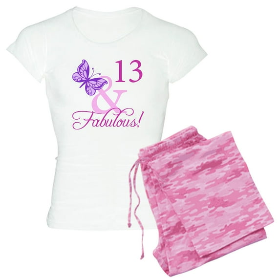 CafePress - Fabulous 13Th Birthday For Girls Women's Light Paj - Women's Short Sleeve Print T-Shirt and Pants Light Cotton Pajama Set