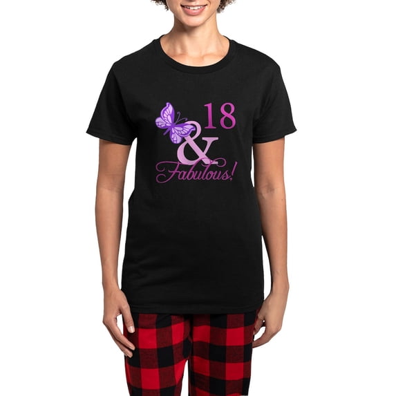 CafePress - Fabulous 18Th Birthday For Girls Women's Dark Paja - Women's Short Sleeve Print T-Shirt and Pants Dark Cotton Pajama Set