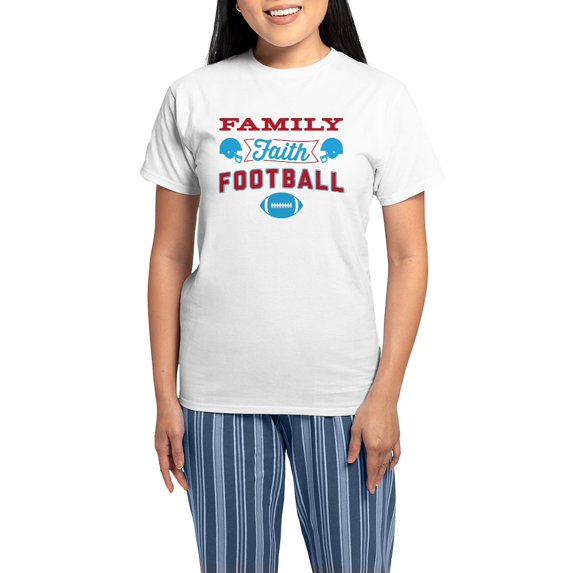 CafePress - Family Faith Football Women's Light Pajamas - Women's Short Sleeve Print T-Shirt and Pants Light Cotton Pajama Set