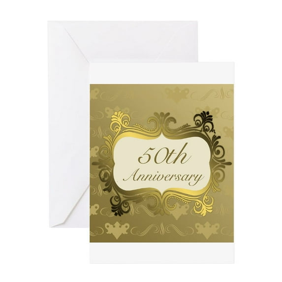 CafePress - Fancy 50Th Wedding Anniversary Greeting Cards - Greeting Card, Blank Inside Matte