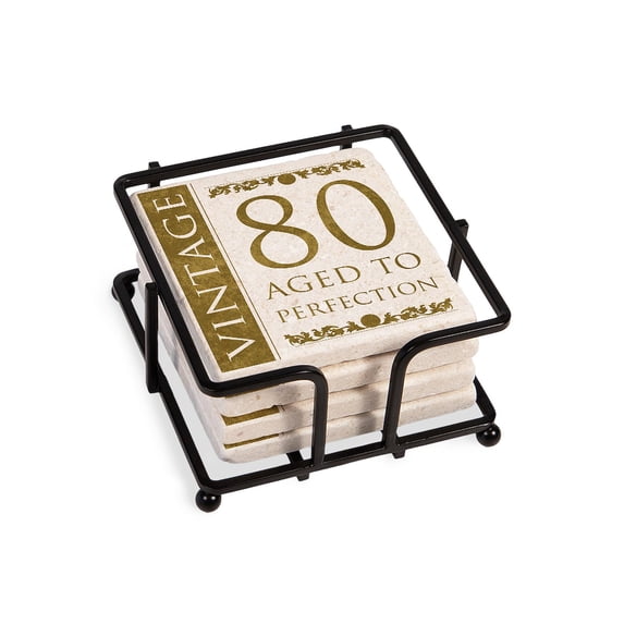 CafePress - Fancy Vintage 80Th Birthday - Tile Coaster, Drink Coaster Set of 4 w/ holder